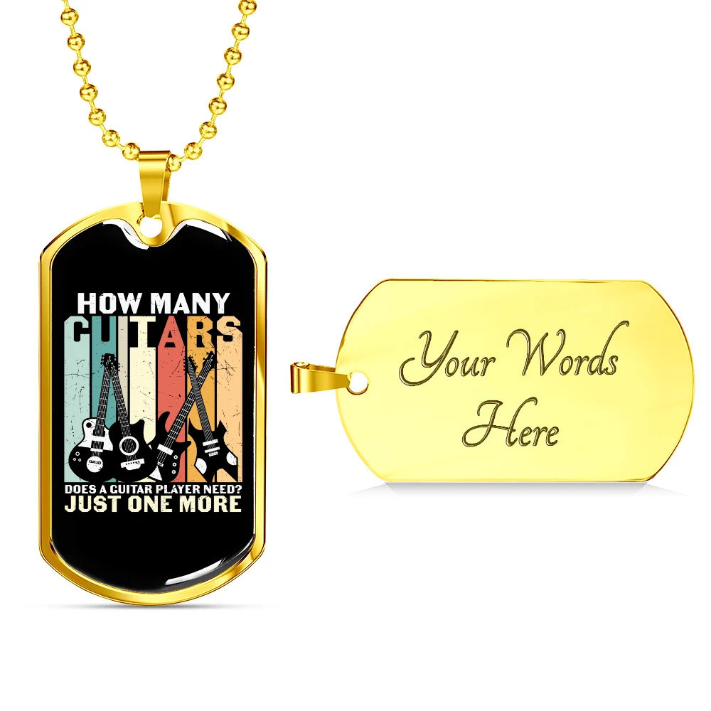 Musician Necklace How Many Guitars Personalized Engraved Gold Dog Tag Necklace